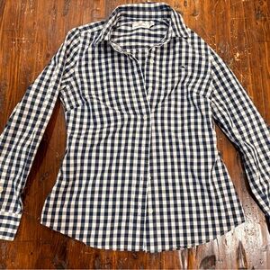 Vineyard Vines Women's Navy Checkered Button-Up Shirt Size 2